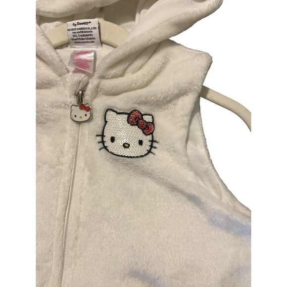 Hello Kitty White Girls Child Vest Size: 8-10 Hoodies Logo Full Zipper - Picture 3 of 9